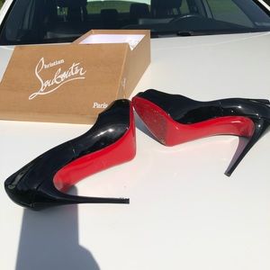 Christian Louboutin, Black peep-toe Size 10. Heels high, see pic 3. Include box